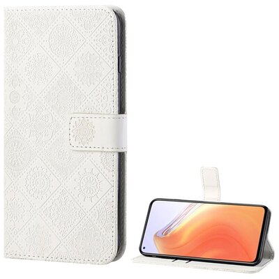 Telefontok álló, bőr hatású (Flip, oldalra nyíló, asztali tartó funkció, 3D hatás, virág minta), Fehér [Xiaomi Mi 10T 5G, Xiaomi Mi 10T Pro 5G]