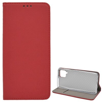 Telefontok álló, bőr hatású (Flip, oldalra nyíló, asztali tartó funkció, rombusz minta), Piros [Samsung Galaxy A12 (SM-A125F)]