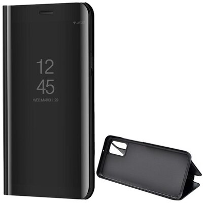 Telefontok álló (aktív flip, oldalra nyíló, asztali tartó funkció, tükrös felület, Mirror View Case), Fekete [Samsung Galaxy A02s (SM-A025F)]