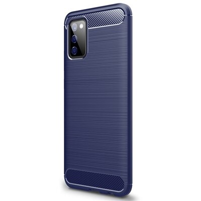 Szilikon hátlapvédő telefontok (közepesen ütésálló, légpárnás sarok, szálcsiszolt, karbon minta), Sötétkék [Samsung Galaxy A02s (SM-A025F)]