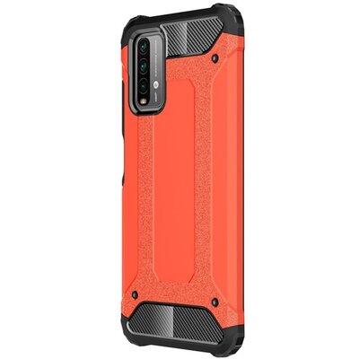 Defender műanyag hátlapvédő telefontok (közepesen ütésálló, légpárnás sarok, szilikon belső, fémhatás), Piros [Xiaomi Poco M3]