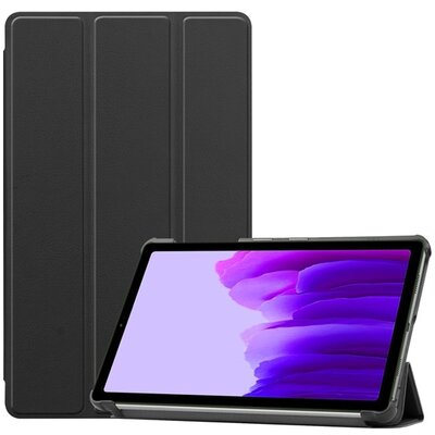 Tablet védőtok álló, bőr hatású (aktív flip, oldalra nyíló, Trifold asztali tartó funkció), Fekete [Samsung Galaxy Tab A7 Lite WIFI (SM-T220), Samsung Galaxy Tab A7 Lite LTE (SM-T225)]