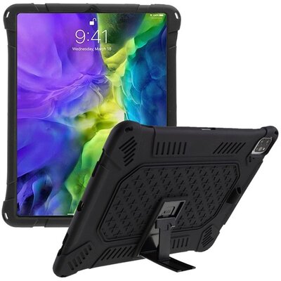 Defender tablet hátlapvédő tok gumi (közepesen ütésálló, kitámasztó, kereszt minta), Fekete [Apple IPAD Pro 12.9 (2018), Apple IPAD Pro 12.9 (2020), Apple IPAD Pro 12.9 (2021)]