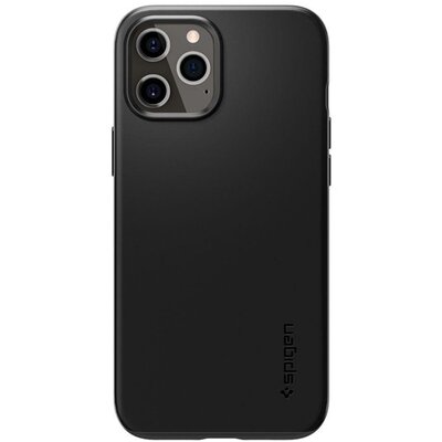 SPIGEN THIN FIT műanyag hátlapvédő telefontok (matt, ultravékony, kamera védelem), Fekete [Apple iPhone 12, Apple iPhone 12 Pro]