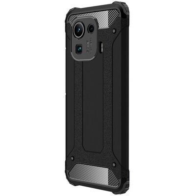 Defender műanyag hátlapvédő telefontok (közepesen ütésálló, légpárnás sarok, szilikon belső, fémhatás), Fekete [Xiaomi Mi 11 Pro 5G]