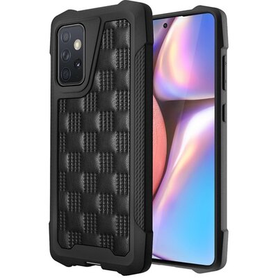 Defender műanyag hátlapvédő telefontok (közepesen ütésálló, szilikon belső, 3D kocka minta), Fekete [Samsung Galaxy A72 5G (SM-A726F), Samsung Galaxy A72 4G (SM-A725F)]