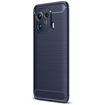 Szilikon hátlapvédő telefontok (közepesen ütésálló, légpárnás sarok, szálcsiszolt, karbon minta), Sötétkék [Xiaomi Mi 11 Pro 5G]