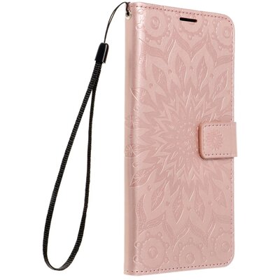 Forcell Mezzo oldalra nyíló flipes telefontok, bőrhatású, nyomott mintával - Xiaomi Redmi Note 10 / 10S, Mandala minta, Rosegold