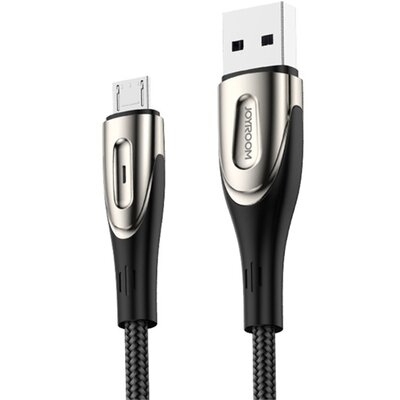 JOYROOM S-M411 adatkábel és töltő (USB - microUSB, 300cm, nylon, törésgátló, gyorstöltés támogatás, cipőfűző), Fekete