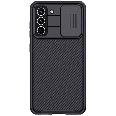 NILLKIN CAMSHIELD PRO műanyag hátlapvédő telefontok (szilikon keret, közepesen ütésálló, kamera védelem, csíkos minta), Fekete [Samsung Galaxy S21 FE (SM-G990)]