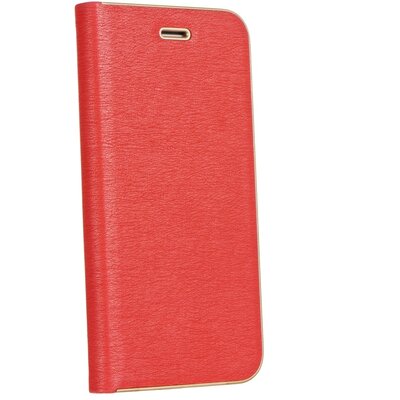 Luna Book elegáns flipes oldalra nyíló bőr hatású telefontok, alumínium éllel - Xiaomi Redmi Note 10 Pro, Piros
