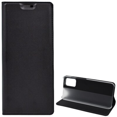 Telefontok álló, bőr hatású (flip, asztali tartó funkció, oldalra nyíló), Fekete [Samsung Galaxy A03s (SM-A037F)]