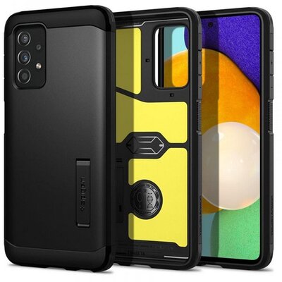 SPIGEN TOUGH ARMOR szilikon hátlapvédő telefontok (közepesen ütésálló, műanyag hátlap, karbon minta, kitámasztó), Fekete [Samsung Galaxy A52 4G (SM-A525F), Samsung Galaxy A52 5G (SM-A526F)]