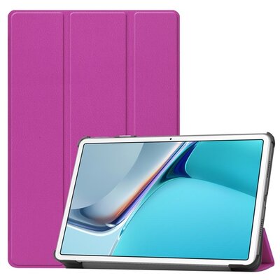 Tablet védőtok álló, bőr hatású (aktív flip, oldalra nyíló, Trifold asztali tartó funkció), Lila [Huawei MatePad 11 WIFI (DBY-W09)]