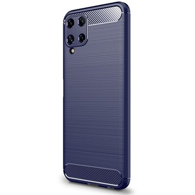 Szilikon hátlapvédő telefontok (közepesen ütésálló, légpárnás sarok, szálcsiszolt, karbon minta), Sötétkék [Samsung Galaxy A22 4G (SM-A225)]