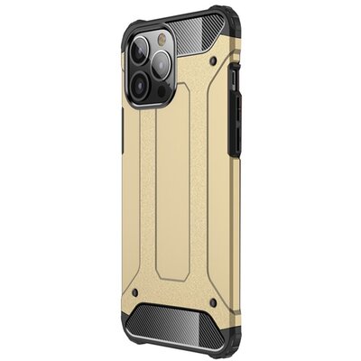 Defender műanyag hátlapvédő telefontok (közepesen ütésálló, légpárnás sarok, szilikon belső, fémhatás), Arany [Apple iPhone 13 Pro Max]