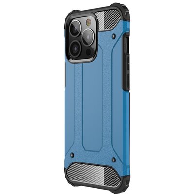Defender műanyag hátlapvédő telefontok (közepesen ütésálló, légpárnás sarok, szilikon belső, fémhatás), Világoskék [Apple iPhone 13 Pro]