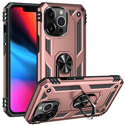 Defender műanyag hátlapvédő telefontok (közepesen ütésálló, szilikon belső, telefontartó gyűrű, beépített fémlemez), Rosegold [Apple iPhone 13 Pro]