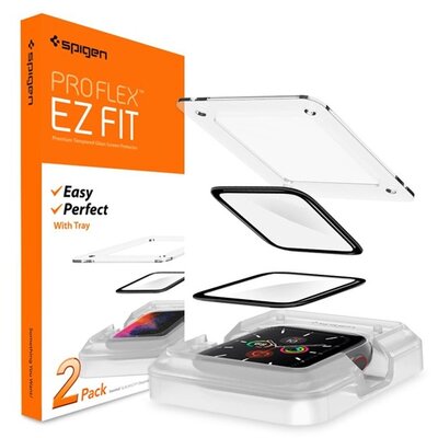 SPIGEN EZ FIT HD kijelzővédő üvegfólia 2 db (2.5D full cover, tokbarát, ultravékony, 0.2mm, 9H + segédkeret), Fekete [Apple Watch Series 4 40mm, Apple Watch Series 5 40mm, Apple Watch Series 6 40mm]