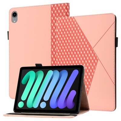 Tablet védőtok álló, bőr hatású (flip, oldalra nyíló, bankkártya tartó, asztali tartó funkció, 3D rombusz minta), Rosegold [Apple IPAD mini 6 (2021)]