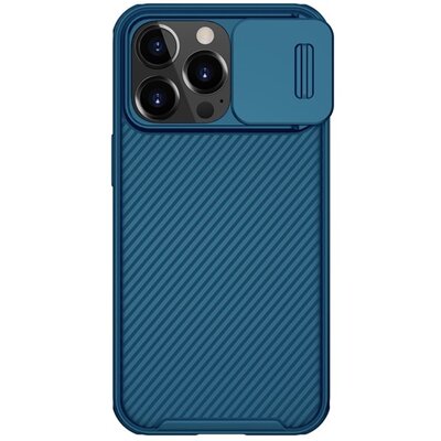 NILLKIN CAMSHIELD PRO műanyag hátlapvédő telefontok (szilikon keret, közepesen ütésálló, kamera védelem, csíkos minta), Sötétkék [Apple iPhone 13 Pro]