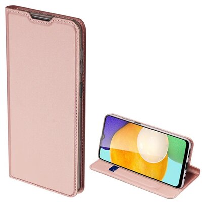 DUX DUCIS SKIN PRO telefontok álló, bőr hatású (flip, oldalra nyíló, bankkártya tartó, asztali tartó funkció), Rosegold [Samsung Galaxy A03s (SM-A037F)]