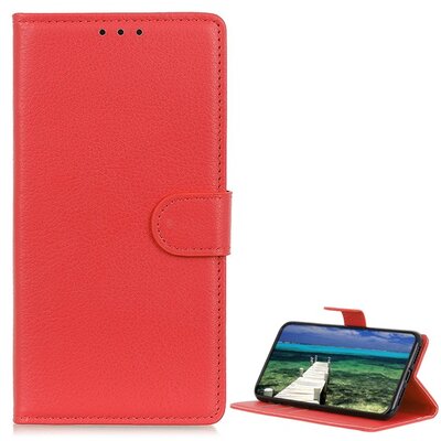 Telefontok álló, bőr hatású (flip, oldalra nyíló, asztali tartó funkció, prémium), Piros [Samsung Galaxy S22 5G (SM-S901)]