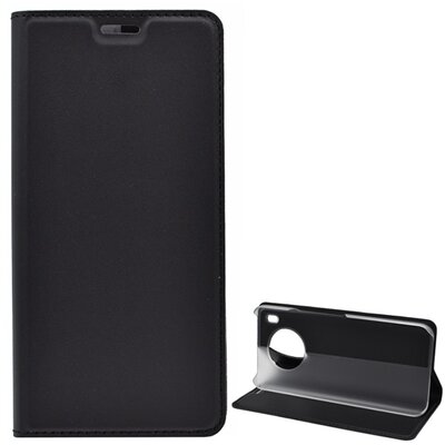Telefontok álló, bőr hatású (flip, oldalra nyíló, asztali tartó funkció), Fekete [Huawei Nova 8i, Honor 50 Lite]