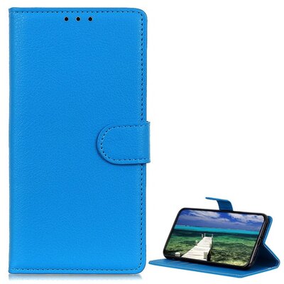 Telefontok álló, bőr hatású (flip, oldalra nyíló, asztali tartó funkció, prémium), Világoskék [Samsung Galaxy A33 5G (SM-A336)]