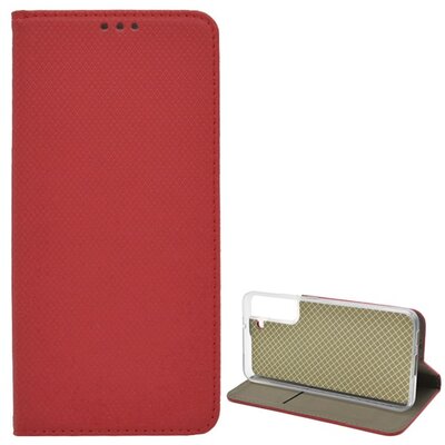 Telefontok álló, bőr hatású (flip, oldalra nyíló, asztali tartó funkció, rombusz minta), Piros [Samsung Galaxy S22+ Plus 5G (SM-S906)]