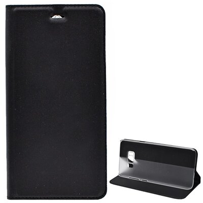 Telefontok álló, bőr hatású (flip, oldalra nyíló, asztali tartó funkció), Fekete [Samsung Galaxy S8+ Plus (SM-G955)]