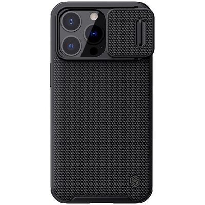 NILLKIN TEXTURED PRO műanyag hátlapvédő telefontok (szilikon keret, 3D minta, kamera védelem, Magsafe rögzítésű), Fekete [Apple iPhone 13 Pro]