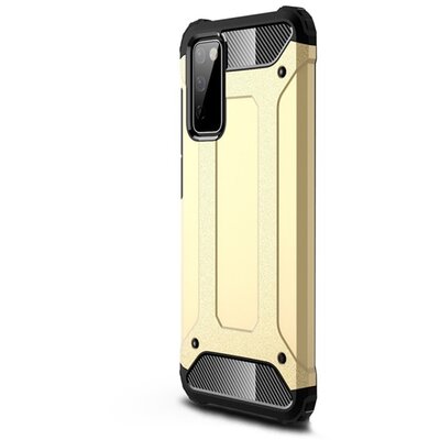 Defender műanyag hátlapvédő telefontok (közepesen ütésálló, légpárnás sarok, szilikon belső, fémhatás), Arany [Samsung Galaxy S21 FE (SM-G990)]