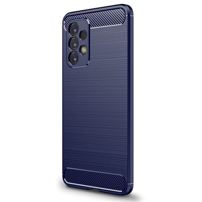 Szilikon hátlapvédő telefontok (közepesen ütésálló, légpárnás sarok, szálcsiszolt, karbon minta), Sötétkék [Samsung Galaxy A33 5G (SM-A336)]