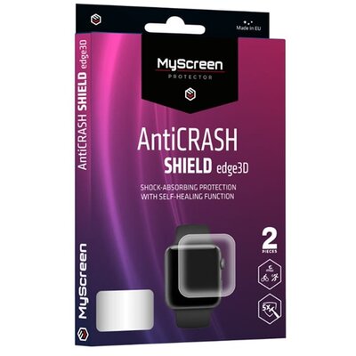 MYSCREEN ANTI CRASH EDGE kijelzővédő fólia (3D, full cover, íves, karcálló, ütésálló, 0.2 mm, 6H), Átlátszó [Apple Watch Series 7 41mm]