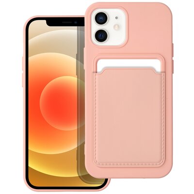 Forcell Card szilikon hátlapvédő telefontok külső kártyatartó zsebbel - iPhone 12 / 12 Pro, Rózsaszín