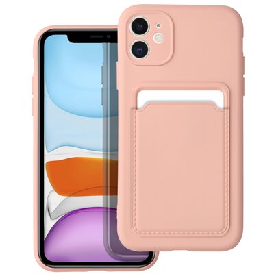 Forcell Card szilikon hátlapvédő telefontok külső kártyatartó zsebbel - iPhone 11, Rózsaszín