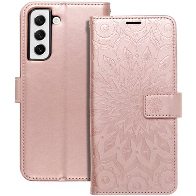 Forcell Mezzo oldalra nyíló flipes telefontok, bőrhatású, nyomott mintával - Samsung Galaxy A33 5G, Mandala minta, Rosegold