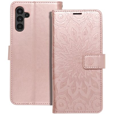 Forcell Mezzo oldalra nyíló flipes telefontok, bőrhatású, nyomott mintával - Samsung Galaxy A13 5G, Mandala minta, Rosegold