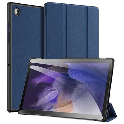 DUX DUCIS DOMO tablet védőtok álló, bőr hatású (aktív flip, oldalra nyíló, TRIFOLD asztali tartó funkció, textil minta), Sötétkék [Samsung Galaxy Tab A8 10.5 WIFI (2021) SM-X200]