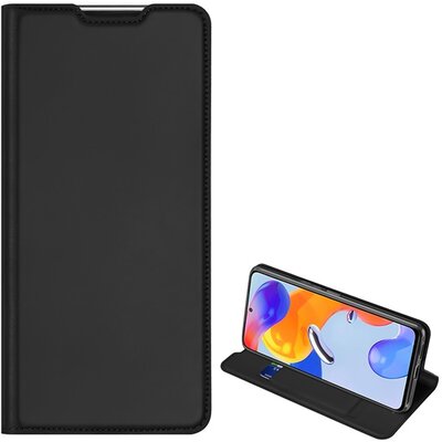 DUX DUCIS SKIN PRO telefontok álló, bőr hatású (flip, oldalra nyíló, bankkártya tartó, asztali tartó funkció), Fekete [Xiaomi Redmi Note 11 Pro]