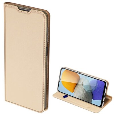 DUX DUCIS SKIN PRO telefontok álló, bőr hatású (flip, oldalra nyíló, bankkártya tartó, asztali tartó funkció), Arany [Samsung Galaxy M23 (SM-M236)]
