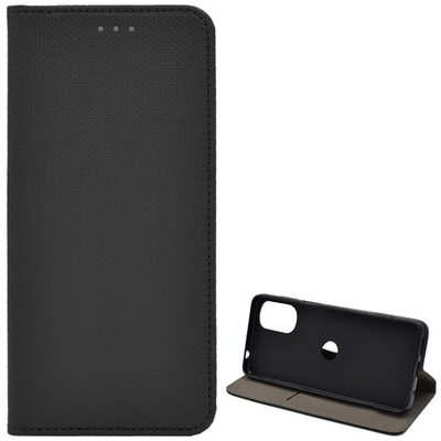 Telefontok álló, bőr hatású (flip, oldalra nyíló, asztali tartó funkció, rombusz minta), Fekete [Motorola Moto G22 (XT2231)]