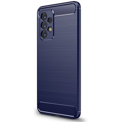 Szilikon hátlapvédő telefontok (közepesen ütésálló, légpárnás sarok, szálcsiszolt, karbon minta), Sötétkék [Samsung Galaxy A53 (SM-A536) 5G]