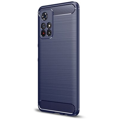 Szilikon hátlapvédő telefontok (közepesen ütésálló, légpárnás sarok, szálcsiszolt, karbon minta), Sötétkék [Xiaomi Redmi Note 11 5G, Xiaomi Redmi Note 11T 5G, Xiaomi Poco M4 Pro 5G]