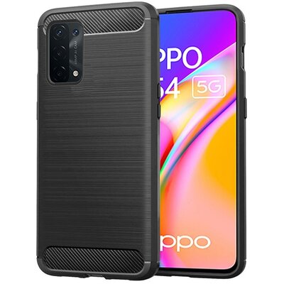 Szilikon hátlapvédő telefontok (közepesen ütésálló, légpárnás sarok, szálcsiszolt, karbon minta), Fekete [Oppo A54 5G, Oppo A74 5G]