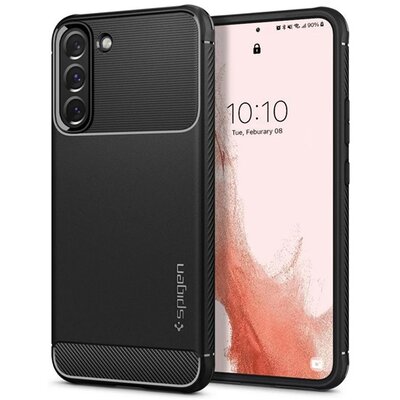 SPIGEN RUGGED ARMOR szilikon hátlapvédő telefontok (közepesen ütésálló, légpárnás sarok, karbon minta), Fekete [Samsung Galaxy S22 5G (SM-S901)]