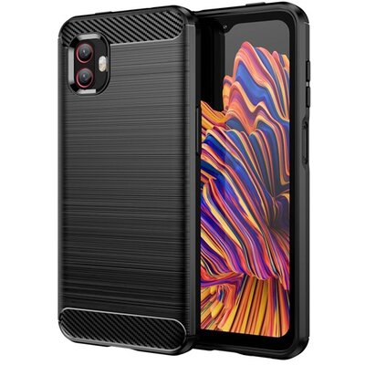 Szilikon hátlapvédő telefontok (közepesen ütésálló, légpárnás sarok, szálcsiszolt, karbon minta), Fekete [Samsung Galaxy Xcover 6 Pro (SM-G736)]