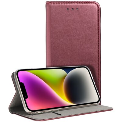 Smart Magneto flip telefontok, mágneses flip zár, oldalra nyíló, bőr hatású - Xiaomi Redmi Note 11 Pro / Note 11 Pro 5G, Burgundi vörös