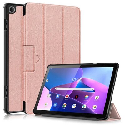 Tablet védőtok álló, bőr hatású (aktív flip, oldalra nyíló, Trifold asztali tartó funkció), Rosegold [Lenovo Tab M10 (TB-328)]